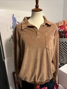 Irvine Park Plush Polo Top in Camel Velour